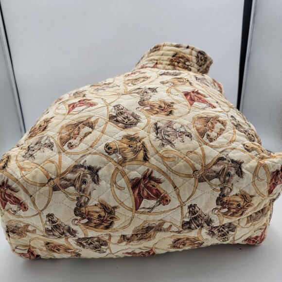 Vtg Quilted Horse Print Tote Bag With Reversible Interior Red Rope Pattern - Picture 11 of 16